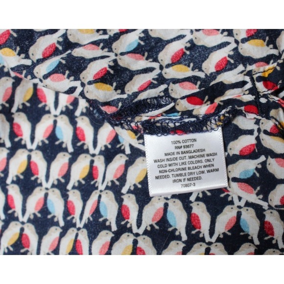 St. John Bay Womens Navy Multicolor Bird Pattern Button Long Sleeve Shirt Blouse - Picture 11 of 11